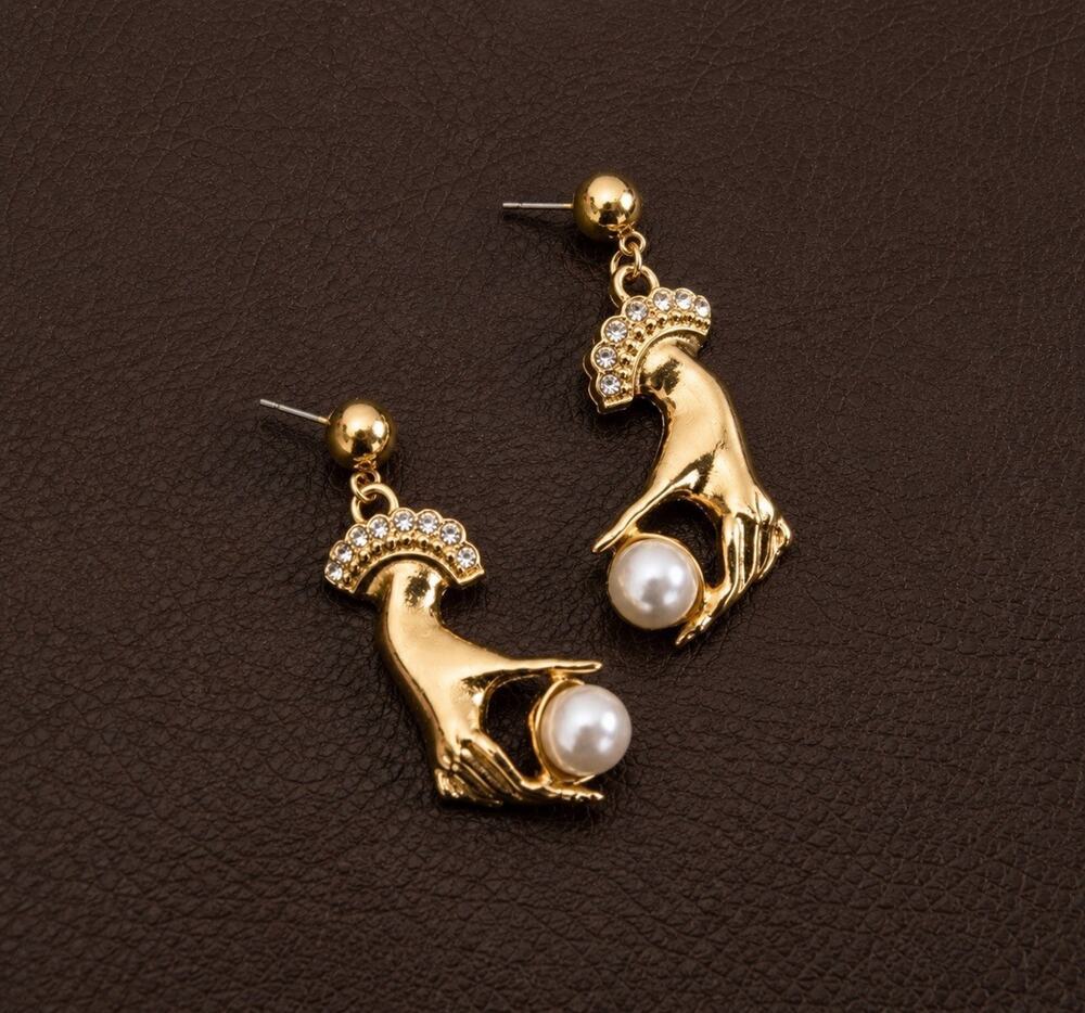 Antique Hand Pearl Earring Museum VTG Gothic Art Nouveau Surreal Boho Art Retro